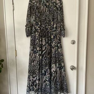rag & bone Navy and Cream Long Sleeve Patterned Maxi Dress
